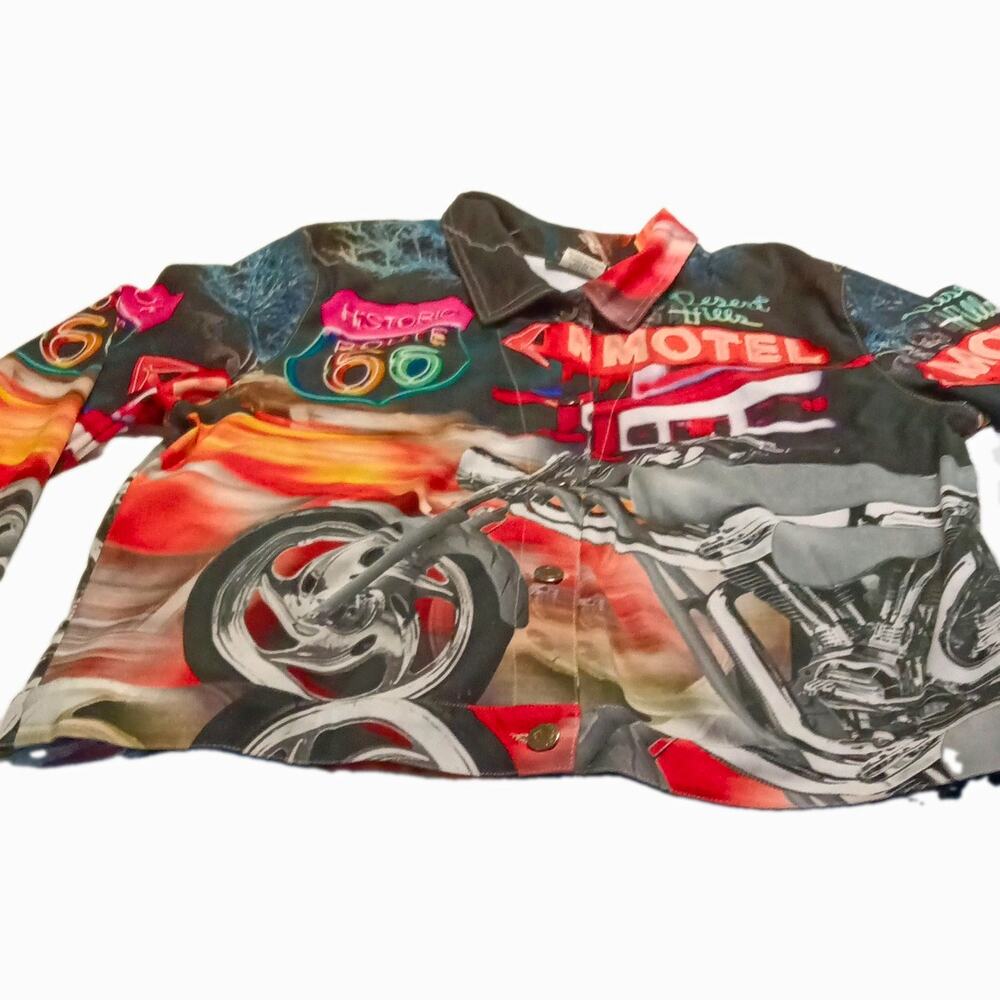 Vintage Impulse Novelty Print Shirt Jacket Y2K Biker Route 66 Grunge Graphic XL